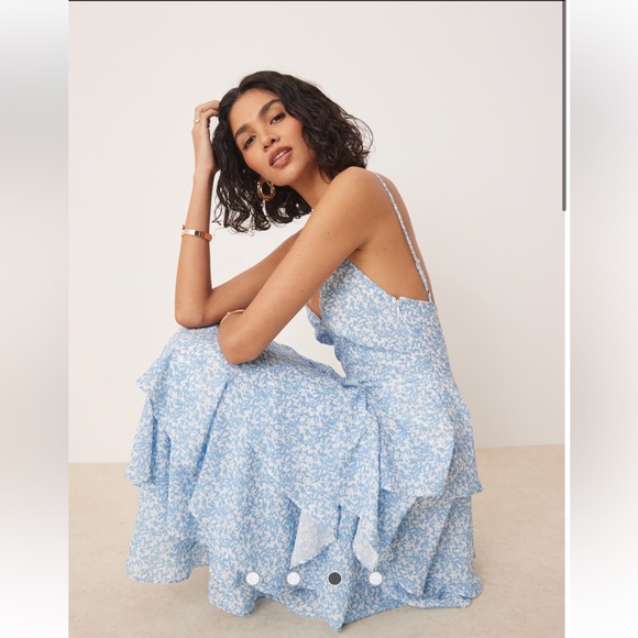 Blue Ruffle Maxi Dress - Picture 3 of 11